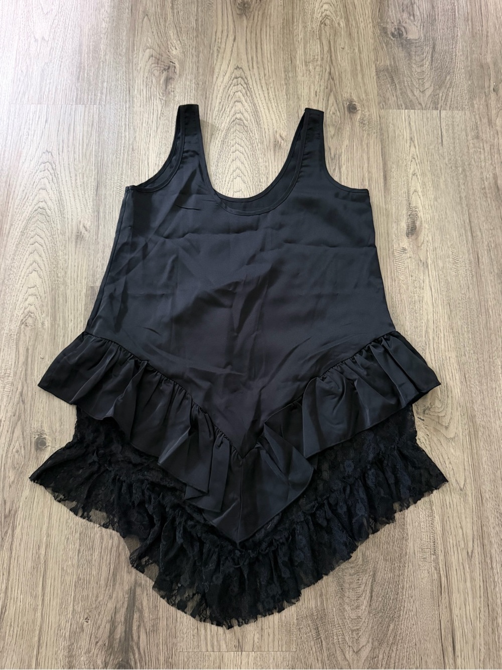 Source Unknown Black Ruffle Lace Mini Dress